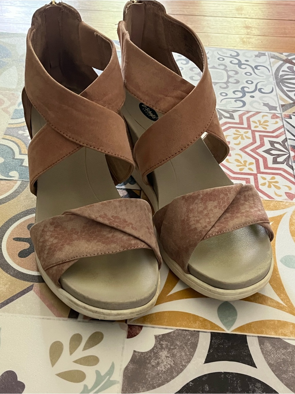 Dr. Scholl's Tan Crisscross Wedge Sandals